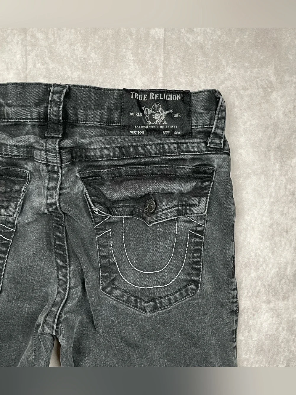 True Religion Ricky Jeans Mens Size 33 Black Back Flap Pocket Relaxed Straight